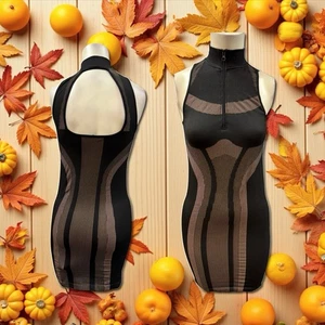 ANWND, mini vestido ceñido al cuerpo de fiesta, negro-marrón, talla M-L, cremallera, sin mangas, espalda desnuda.! - Imagen 1 de 11