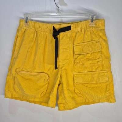 Pantalones Cortos Sin Paredes Pana Para Hombre Amarillo Carga 4 Bolsillos Gorpcore Cinturón, M Foto 1 de 4