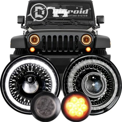 Para Jeep Wrangler 07-18 JK Combo 7" Halo LED Faros + Kit de Luces de Intermitente Foto 1 de 4
