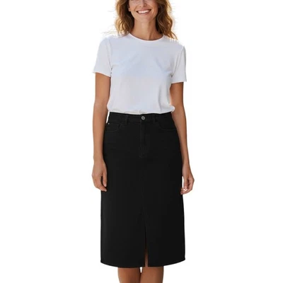 Falda Lápiz Midi Divided by H&M Talla 6 Negra 100% Algodón Larga Frontal Abertura Cremallera Foto 1 de 4