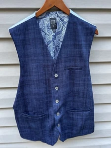 CON.STRUCT NY Size L Men’s Plaid Suit Stretch Vest Navy Size XL Preppy Office - Picture 1 of 7