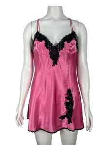 Vintage Fredericks of Hollywood Satin Slip Chemise Medium Nightgown Pink Lace - Picture 1 of 5
