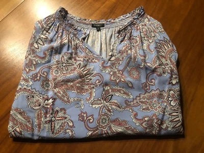 TALBOTS Womens XL Top Shirt Blouse Light BLUE GOLD Floral Animal BEAUTIFUL - Image 1 of 4