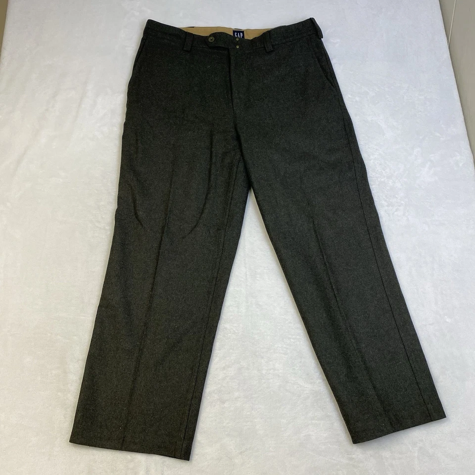 VTG Gap Pants Men 38x30 Grey Wool Tweed Military Wide Leg Trousers Infantry High - Image 1 of 4