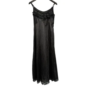 Vintage Black Sheer Lace Trim Maxi Slip Dress Lingerie vampire dark fairy goth - Picture 1 of 6