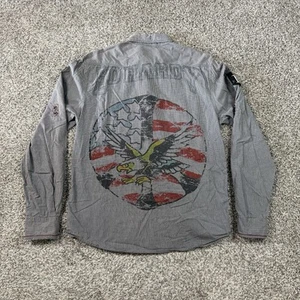 Ed Hardy Pearl Snap Shirt Long Sleeve Eagle Size L Big Back Art Patches Y2K - Picture 1 of 6