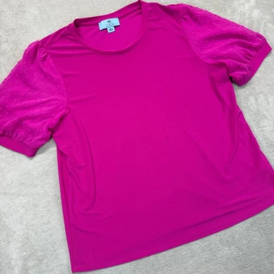 CeCe рубашка женщин XL розовый Puff рукав короткий рукав смешанные медиа отверстие блузка или топ - Изображение 1 из 4