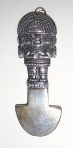 "Coltello cerimoniale vintage argento over ottone peruviano Tumi statuetta 3,5" - Foto 1 di 9