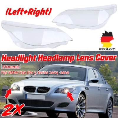 Für 2003-2010 BMW 5er E60 E61 Paar Scheinwerferglas Streuscheiben Abdeckung Klar - Bild 1 von 4