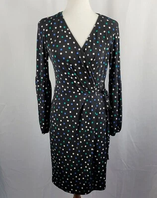 Vestido feminino London Times manga longa envoltório falso tamanho 6 preto bolinhas - Imagem 1 de 4