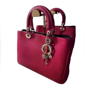 Christian Dior Red Diorissimo Pebbled Leather Tote Bag W/Charms&Crossbody Strap - Picture 1 of 11