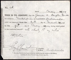 Royal Navy 1909 Midshipman Certificate of Service HMS Andromeda Sgd Capt Grant - Picture 1 of 1
