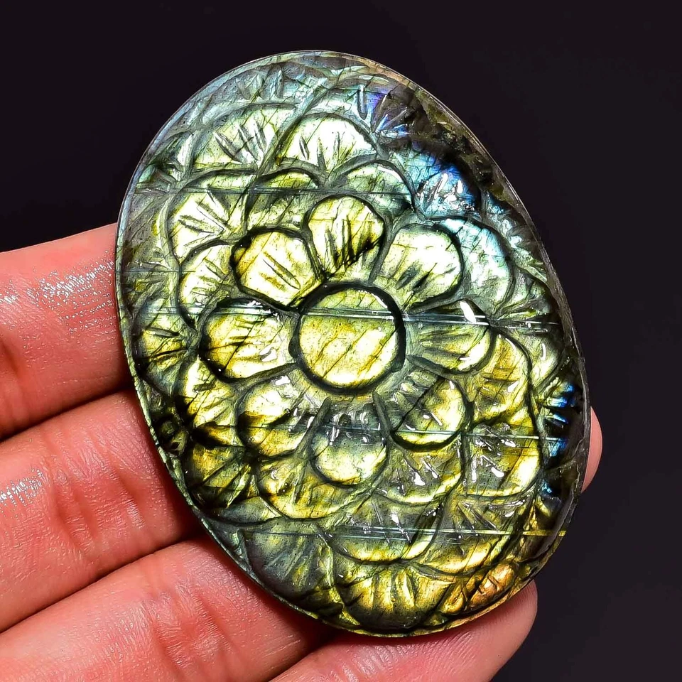 180.65 Ct. Natural Labradorite Oval Carved Loose Gemstone 61X44X8 mm A-2365 - Image 1 of 1