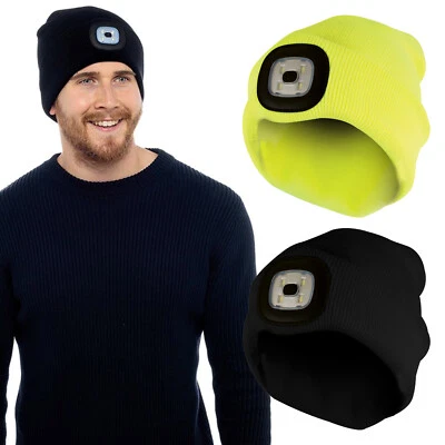 Adult / Mens Winter Warm Neon Beanie Hat with Light Up LED Glowing Light - Image 1 of 2