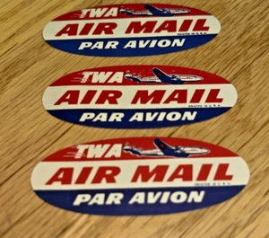 3 - Vintage TWA AIR MAIL - PAR AVION Letter Stickers - Picture 1 of 3