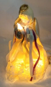 VINTAGE 1988 BELEUCHTETE BLINKENDE GOLD WEISSE SPITZE PORZELLAN ENGEL BAUMKRONE 8,5" SEHR GUTER ZUSTAND  - Bild 1 von 7