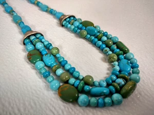 Collier vintage Carolyn Pollack sud-ouest argent sterling multi brins turquoise - Photo 1/11