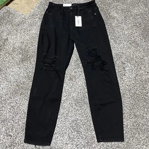Judy Blue Jeans 7 / 28 Womens Boyfriend Fit Distressed Black Wash Denim NWT - Picture 1 of 14