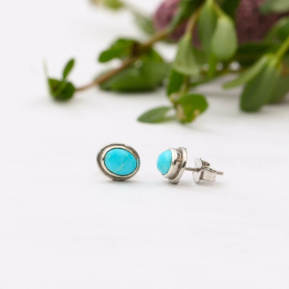 925 Sterling Silver Earrings Natural Turquoise Studs,Friendship Day Special Gift - Image 1 of 2