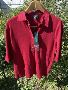 Lauren Ralph Lauren Top Damen 1X rot Knopfleiste Kurzarm Polo Einzelhandel $ 55 - Bild 1 von 4