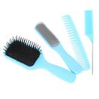 Hair Brush Set - 4Pc Blue Paddle  Detangling Tail Combo for Easy Haircare