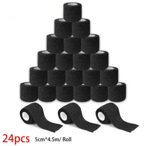24pcs Black Disposable Tattoo Grip Cover Wrap Elastic Self Cohesive Bandage Tape - Picture 1 of 6