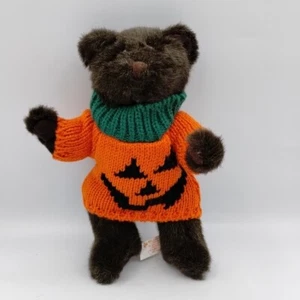 Russ Berrie Halloween Boo Crew Bear Jointed Plush Wearing Jack O Lantern Sweater - Picture 1 of 10