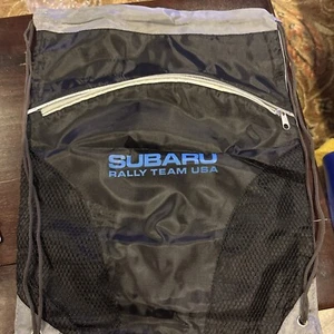 Subaru Rally Team USA Drawstring Bag Pullstring Black and Blue With Zipper New - Picture 1 of 6