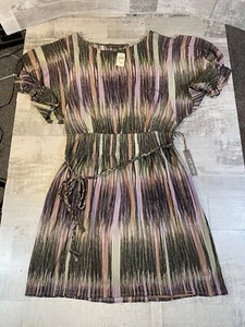 Charlie Jade 100% Silk Size Large Short Sleeve Tied Waist Dress NEW With Tags - Picture 1 of 10
