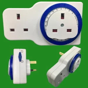 2 Gang 24 Hour 15 Minute Segment Timer UK Mains Plug In Switch With Extra Socket - Picture 1 of 7