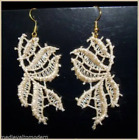 Earrings in Tan Eyelash Venise Lace Light Lace Gothic Drop Design Wearable Art D