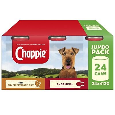24 X 412g Chappie Adult Wet Dog Food Tins Favourites Original & Chicken In Loaf • 30.89€