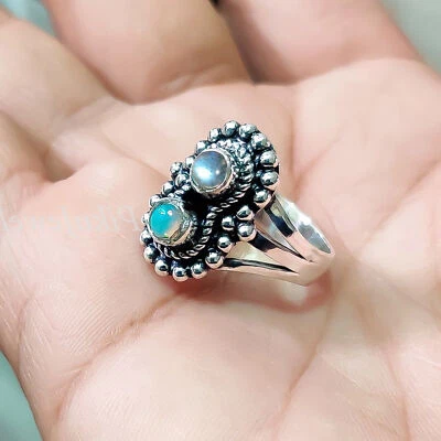 Anello in argento sterling 925 con pietra preziosa opale e labradorite... - Immagine 1 di 4