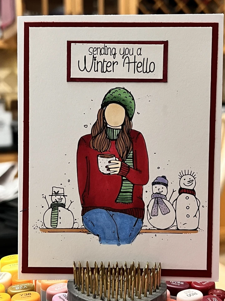 Juego de 4 cartas Angie Blom Unity niña muñeco de nieve invierno hola estampado Foto 1 de 1