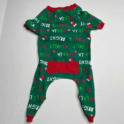 Dog Christmas Pajamas Green Merry & Bright Bone Butt Size Large 10-12 lbs  - Image 1 of 3