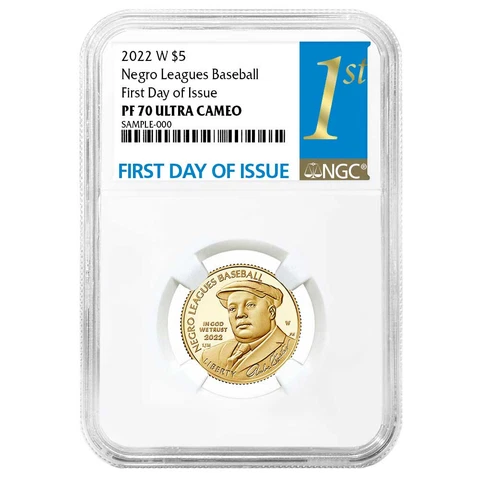 2022-W Proof $5 Negro Leagues Baseball Gold NGC PF70UC FDI First Label Cover