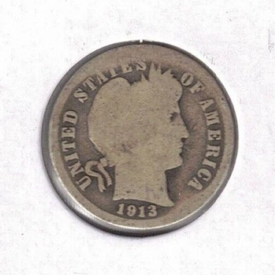 1913 Philadelphia Barber Circulated Dime 10 Cents Silver Coin! (#3) - Image 1 of 2