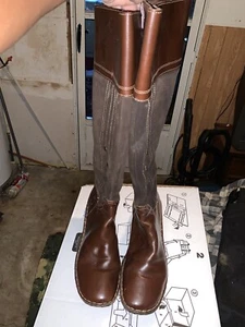 Braune kniehohe genähte Stiefel aus Leder/Wildleder leise Luxus 8M, - Bild 1 von 5