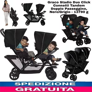 Passeggino fratellare gemellare lineare,Pieghevole Passeggino Tandem Nero Grigio - Foto 1 di 13