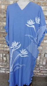 VTG HANS JUTTE HAWIIA BLUE BIRD OF PARADISE V NECKLINE KAFTAN/LOUNGE ROBE - Picture 1 of 7