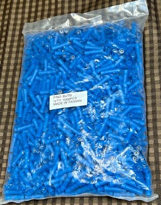 1000pcs 14-16 AWG Wire Blue Nylon Insulated Electrical Butt Splice Connectors - Image 1 of 4