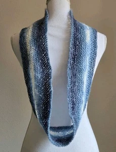 New Handmade Cowl Scarf Gradient Blue White Angora Wool Blend 5x50" - Picture 1 of 3