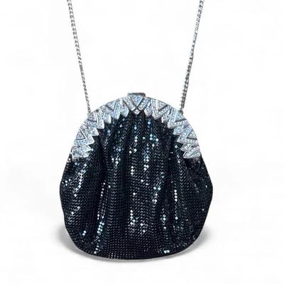 Cartera de noche de malla negra Whiting & Davis de colección con cierre de cristal de Swarovski bolsa de 6,5"  Foto 1 de 4