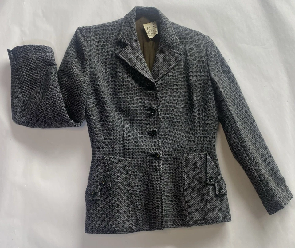 Blazer Vintage Lily Salit Rosa y Verde Texturizado con Forro Verde Oliva Foto 1 de 4