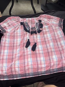 Women’s Size Large Blouse By Crown And Ivy Pink And Blue Plaid - Picture 1 of 8