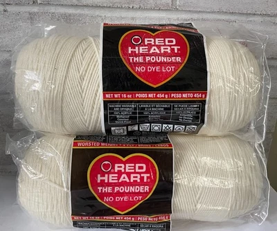 Lot of 2 Skeins RED HEART Yarn One Pounder 313 Aran Off White Worsted Weight USA - Image 1 of 4