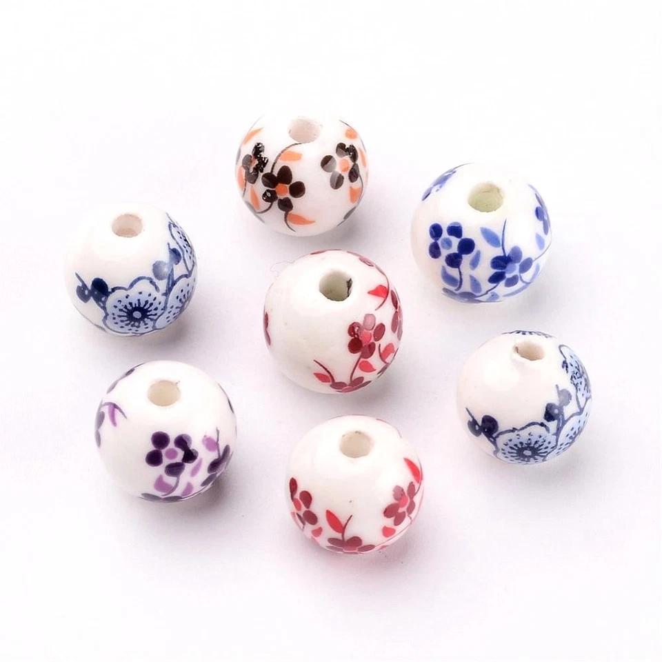 White/Mixed Porcelain Beads Plain Round 12mm Pack Of 10 - Image 1 of 1