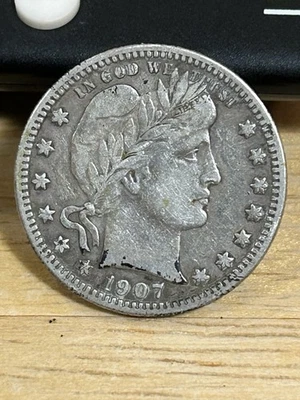 Cuarto de plata barbero 1907-D 25c ~ detalles en muy buen estado Foto 1 de 2