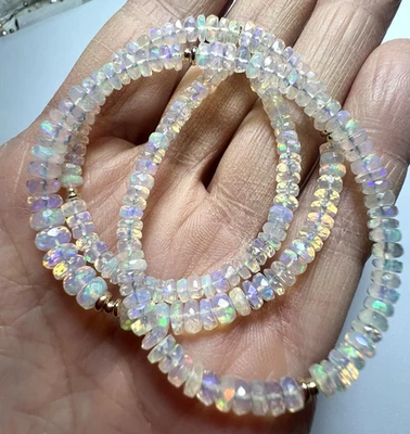 Welo Opal Kette, 375 Gelbgold,45 cm facettiert. AAA Qualität, 44 Karat, Weiß! - Bild 1 von 4