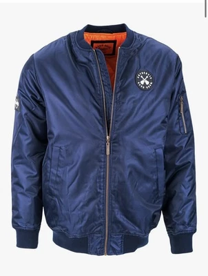 Chaqueta de bombardero Hard Rock Guitar Co. acolchada con cremallera completa azul marino talla XL Hard Rock Casino Foto 1 de 4